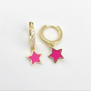 Enamel Stars Huggie Hoop Earrings